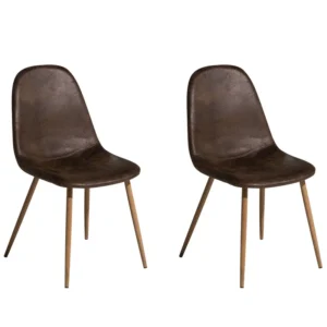 Set 2 Faux Cuoio Dining Chairs Brown BRUCE