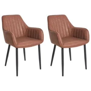 Set 2 Faux Ecopelle Dining Chairs Brown WELLSTON