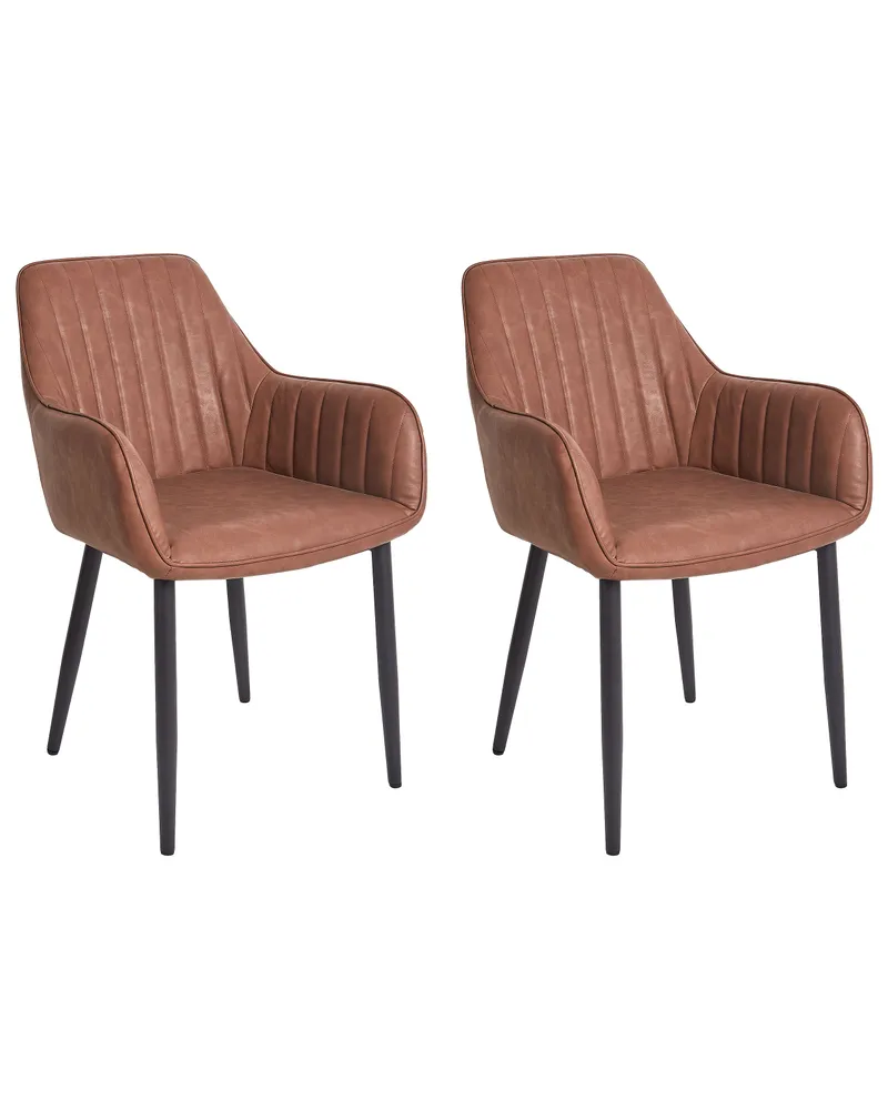 Set 2 Faux Ecopelle Dining Chairs Brown WELLSTON
