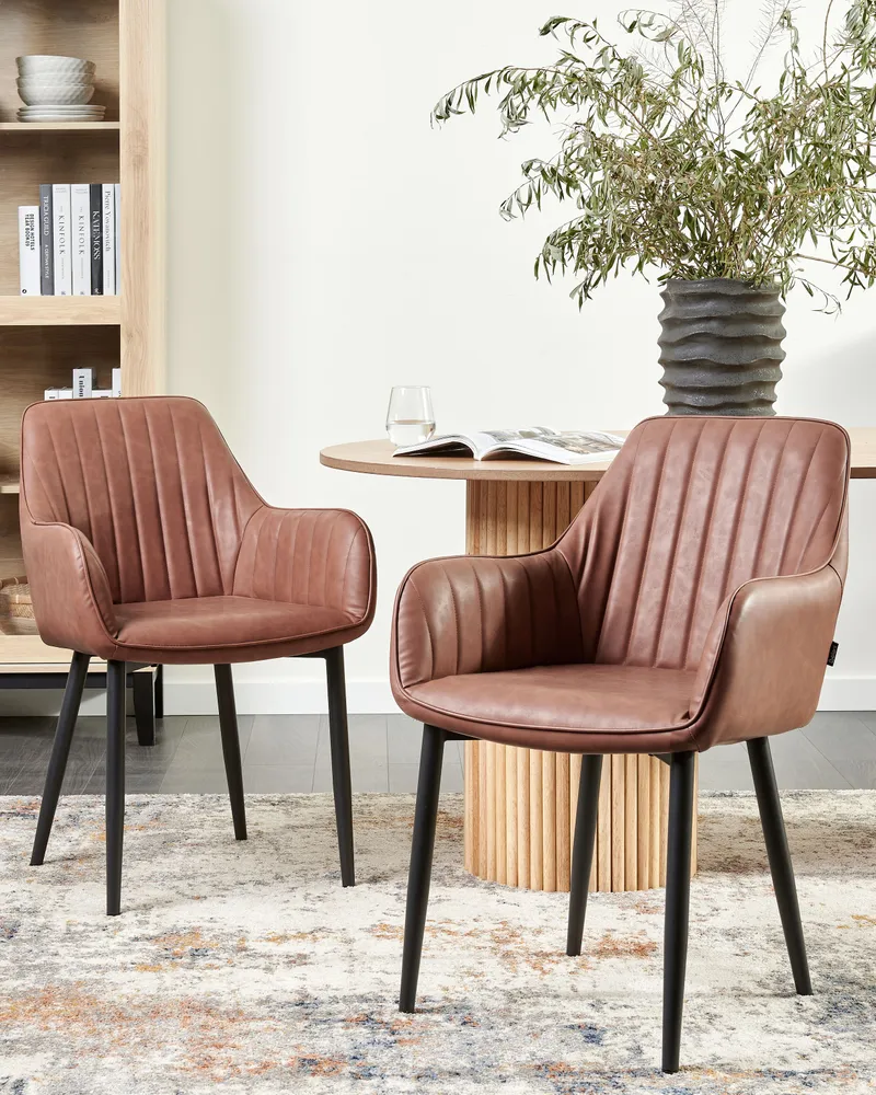 Set 2 Faux Ecopelle Dining Chairs Brown WELLSTON