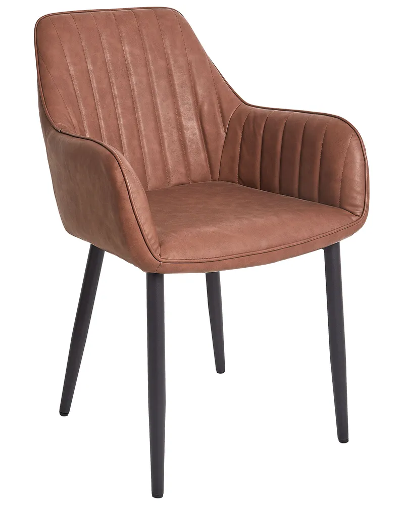 Set 2 Faux Ecopelle Dining Chairs Brown WELLSTON