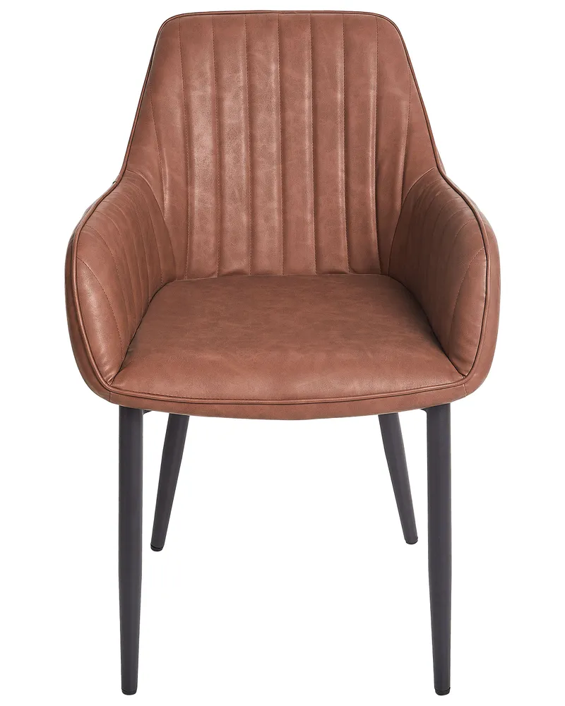 Set 2 Faux Ecopelle Dining Chairs Brown WELLSTON