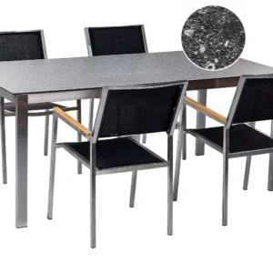 Set da giardino 4 posti tavolo vetro e sedie nere 180 cm COSOLETO/GROSSETO