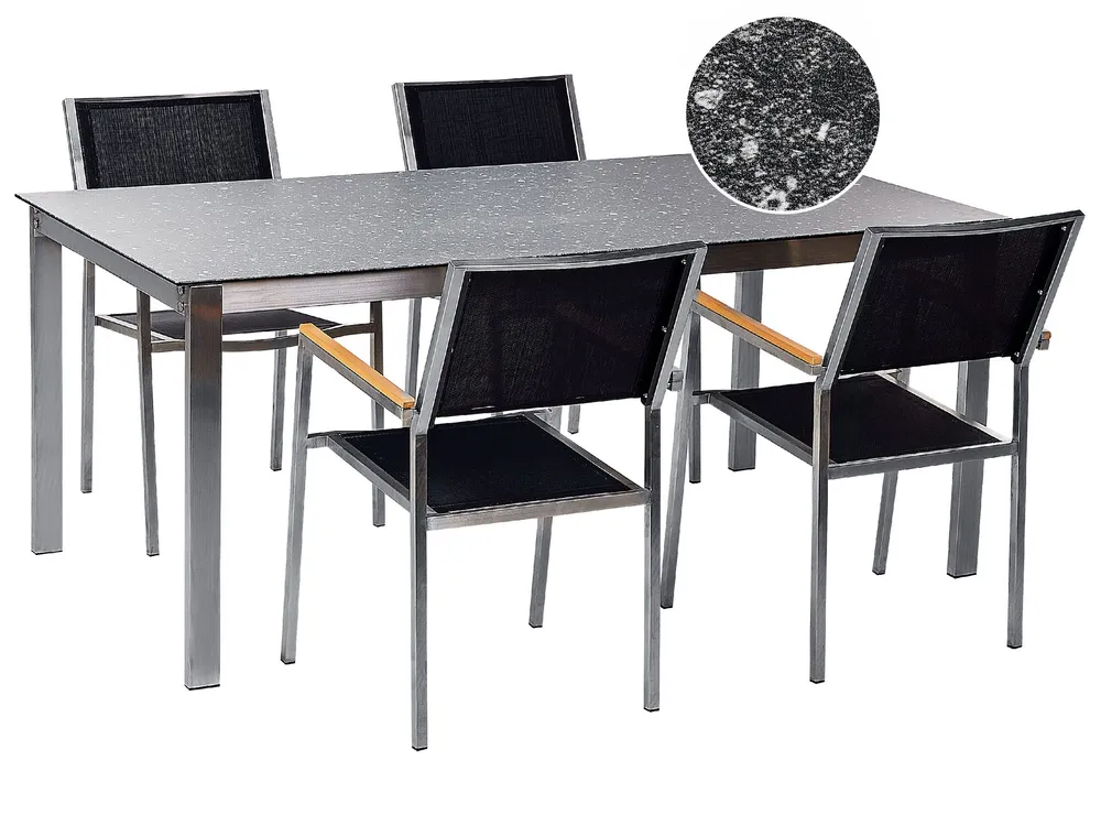 Set da giardino 4 posti tavolo vetro e sedie nere 180 cm COSOLETO/GROSSETO