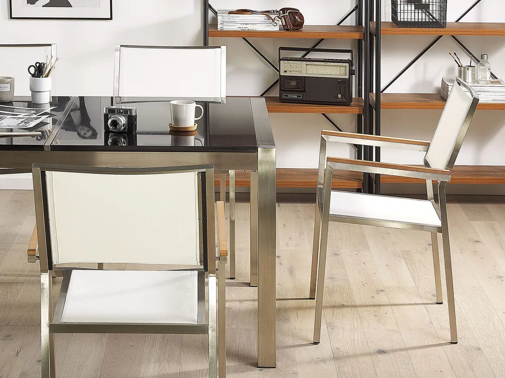 Set da giardino 6 posti vetro 180 cm con sedie rattan bianco GROSSETO