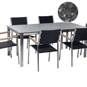 Set da giardino 6 posti vetro nero e rattan nero 180 cm COSOLETO/GROSSETO
