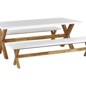 Set da giardino tavolo con 2 panche fibra di cemento bianco OLBIA