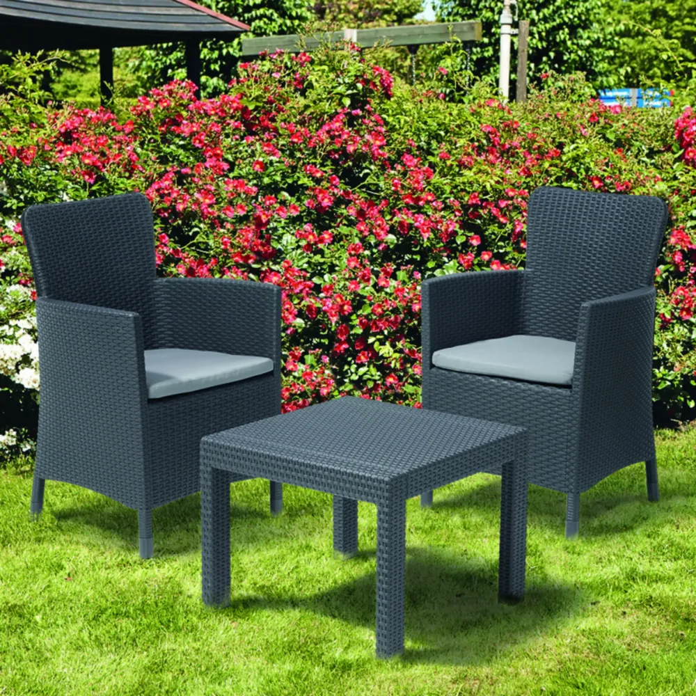 Set salottino "Amadeo" da giardino con 2 poltrone e 1 tavolino