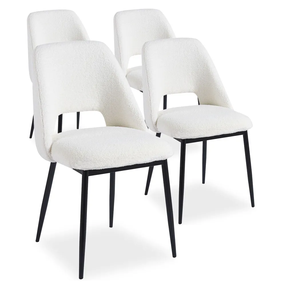 Set di 4 sedie Ecuador, metallo nero e tessuto bouclette crema