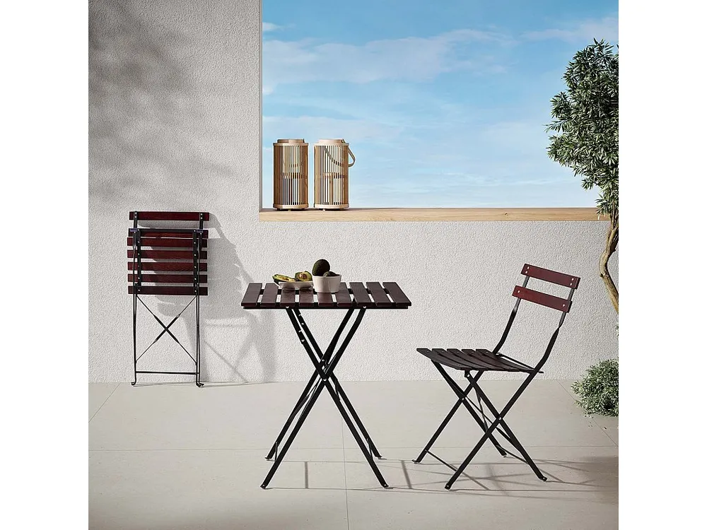Set di 2 sedie da giardino pieghevoli Agata legno e metallo nero