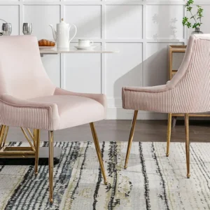 Set di 4 sedie imbottite velluto con gambe placcate - rosa e oro