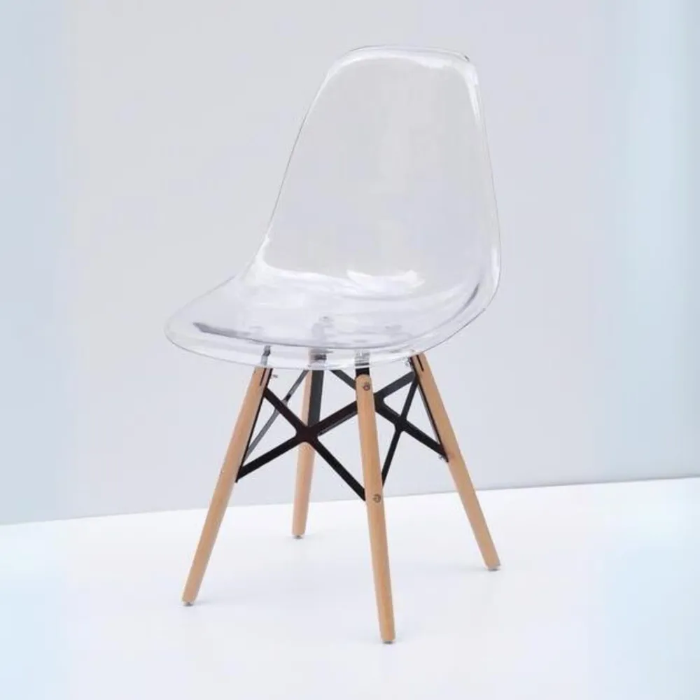 Set di sedie moderne trasparenti "Elysia" policarbonato con gambe legno
