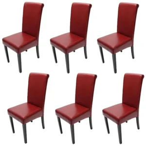 Set 6x sedie Novara II pelle sala da pranzo 60x41x99cm rosso piedi scuri
