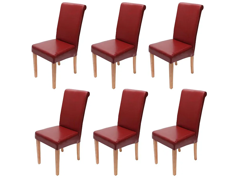 Set 6x sedie Novara II pelle sala da pranzo 60x41x99cm rosso piedi chiari