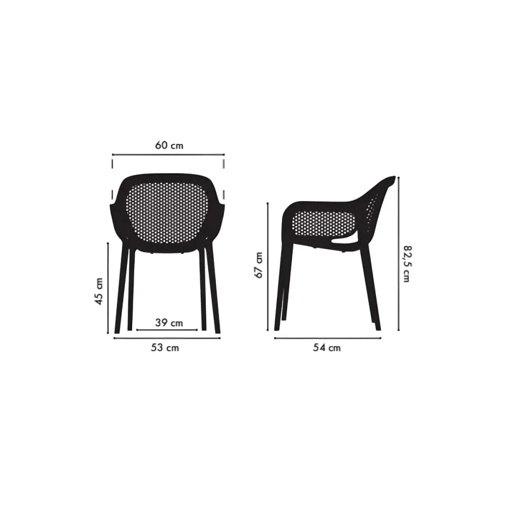 Set di sedie da pranzo "Atra" polipropilene e fibra di vetro con braccioli cm 53x54 82,5h
