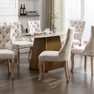 Set di 6 sedie da pranzo velluto - trapuntatura bottoni - Crema