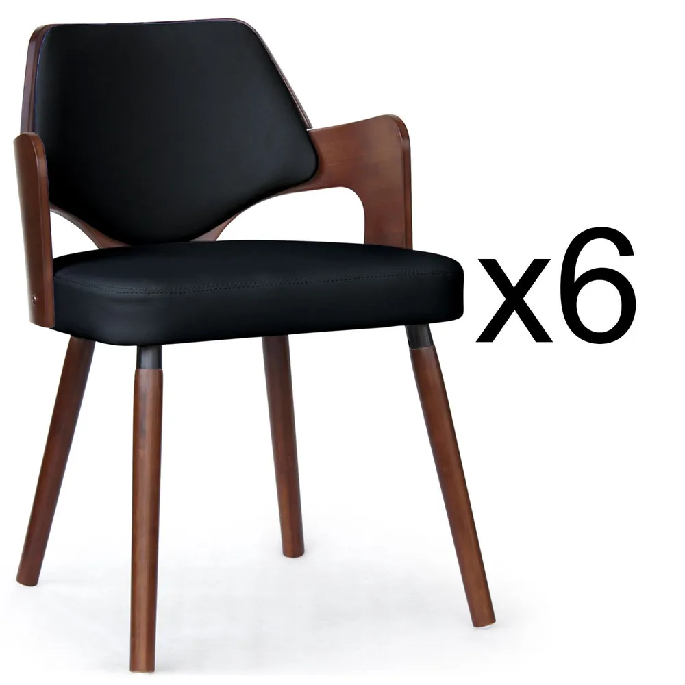 Set di 6 sedie scandinave Dima legno nocciola e nero