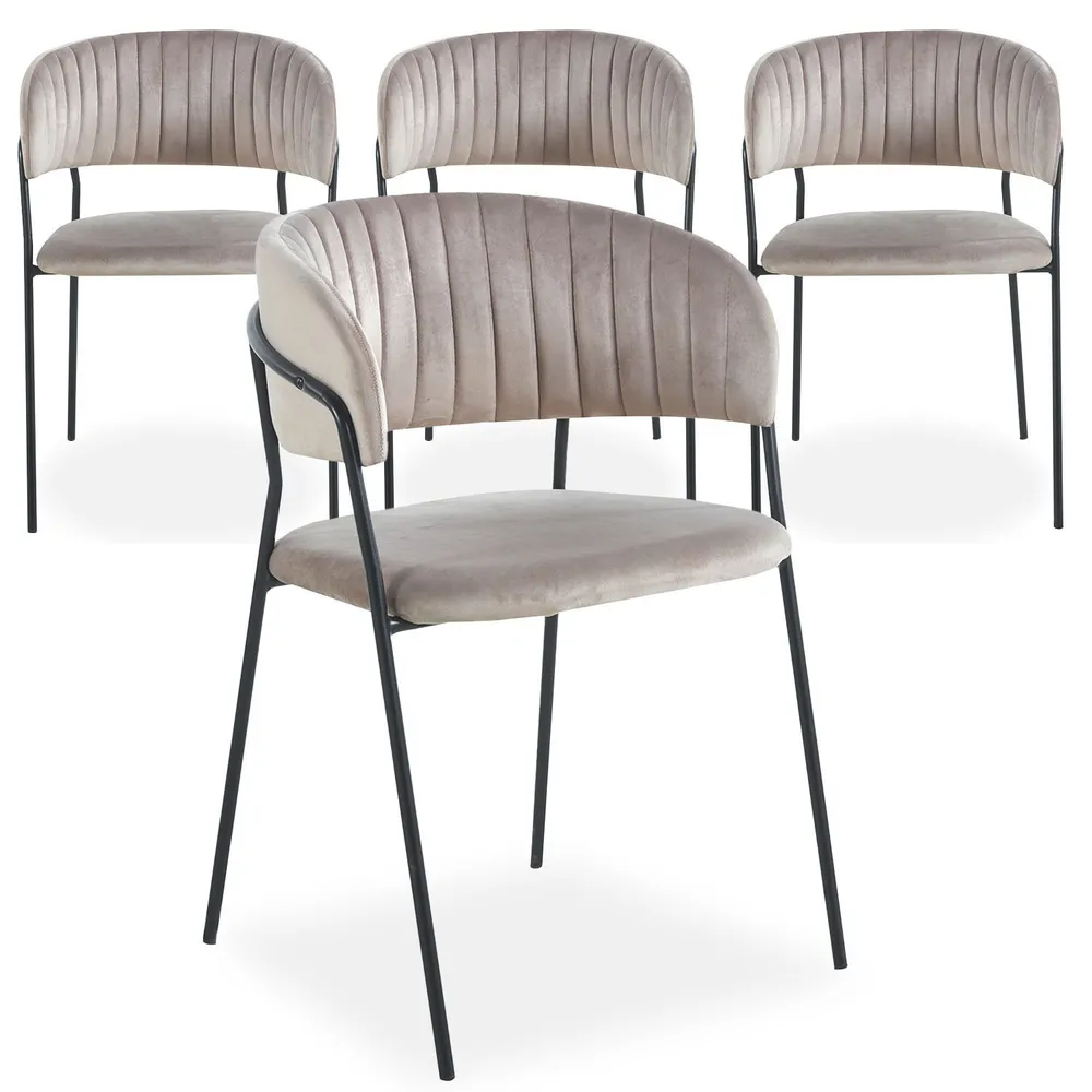 Set di 4 sedie Tabata metallo nero e velluto tortora