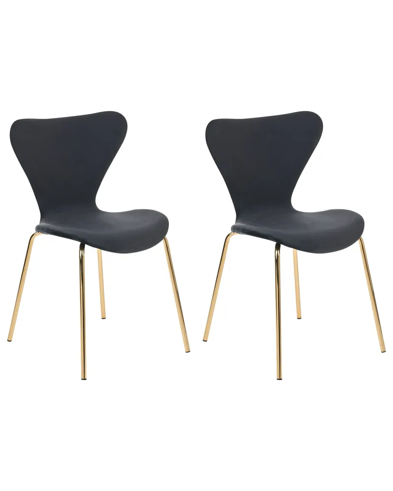 Set 2 Velvet Dining Chairs Nero puro and Gold BOONVILLE