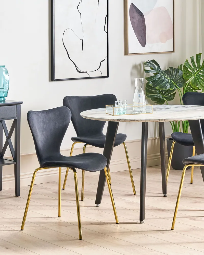 Set 2 Velvet Dining Chairs Nero puro and Gold BOONVILLE