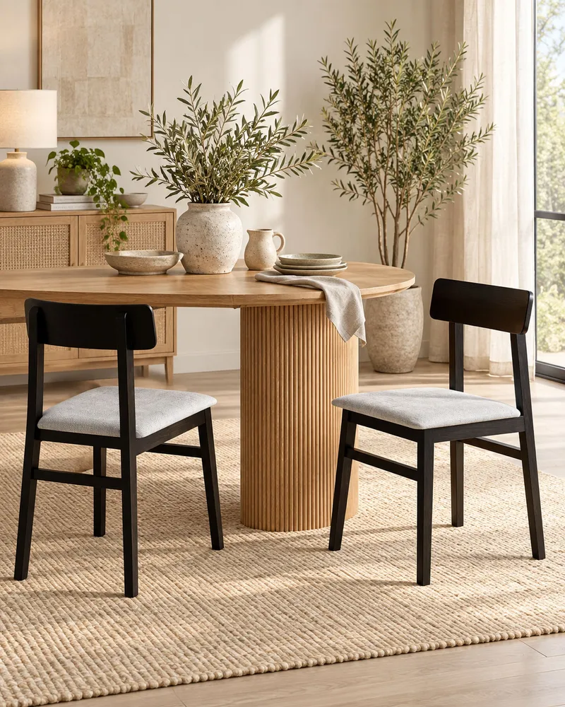 Set 2 Wooden Dining Chairs Black and Light Grey STACY