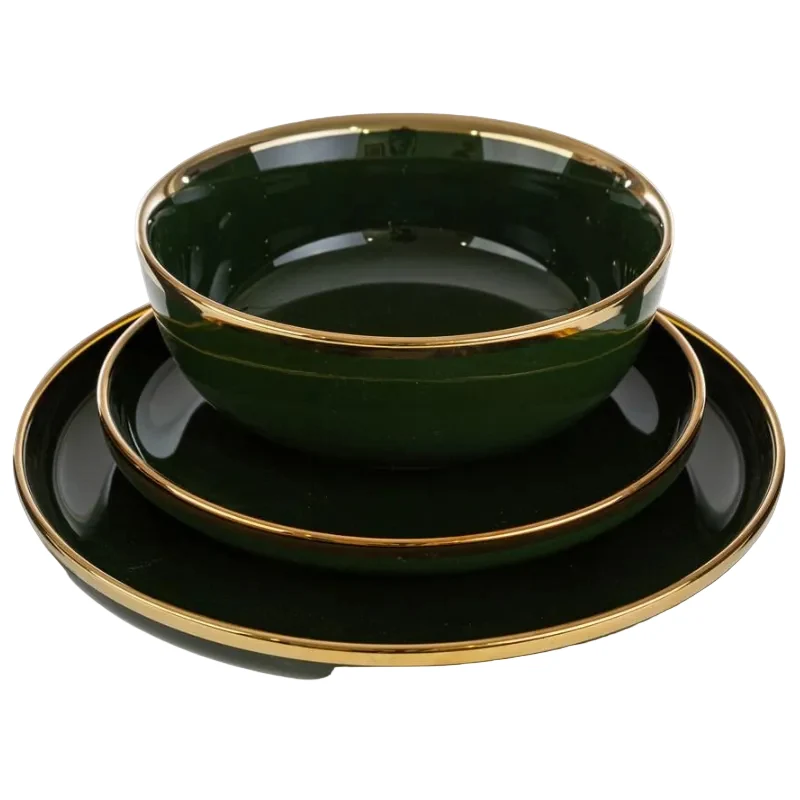 Le Stelle - Set 18 piatti decoro verde filo oro