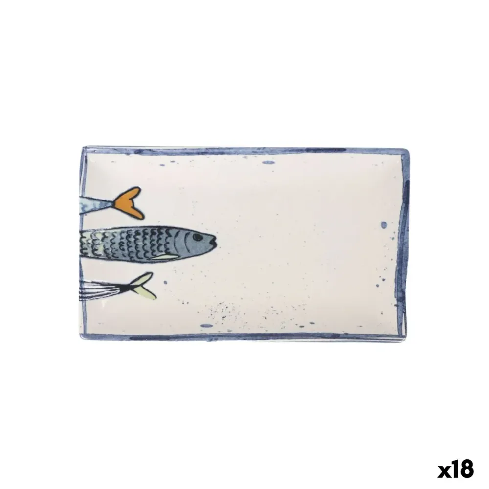 Teglia da Cucina La Mediterránea Peixe 2.0 Multicolore Ceramica Rettangolare 25,3 x 15 x 2 cm (18 Unità)