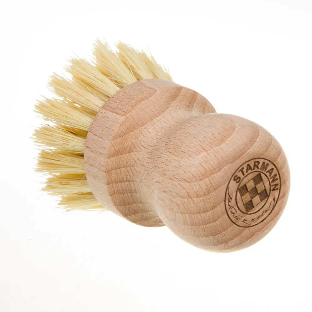 Dish Washing Brush Pot Wooden Tampico Agave Beech Wood Head Naturale Washing Up con Ricamo Artigianale
