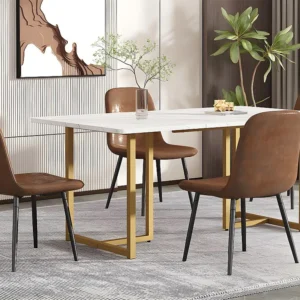 Canovaccio Assorbente Tavolo da pranzo 140x80 cm con gambe L - struttura metallo - impiallacciatura bianca con motivo marm...
