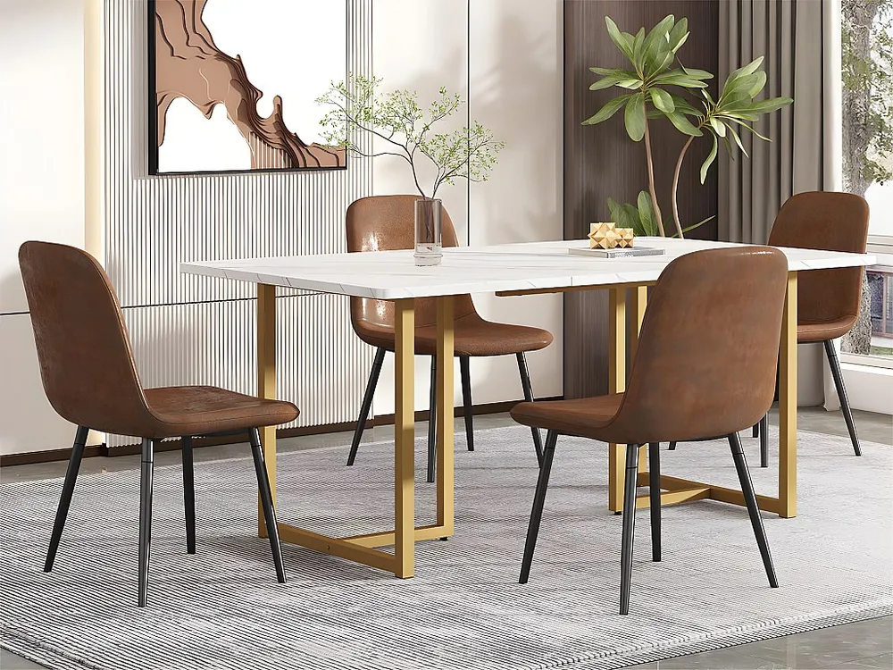 Canovaccio Assorbente Tavolo da pranzo 140x80 cm con gambe L - struttura metallo - impiallacciatura bianca con motivo marm...
