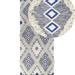 Cotone Runner Rug 80 x 200 cm Light Beige and Blue MANAVGAT