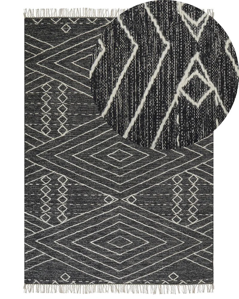 Cotton Area Rug 140 x 200 cm Nero puro and White KHENIFRA