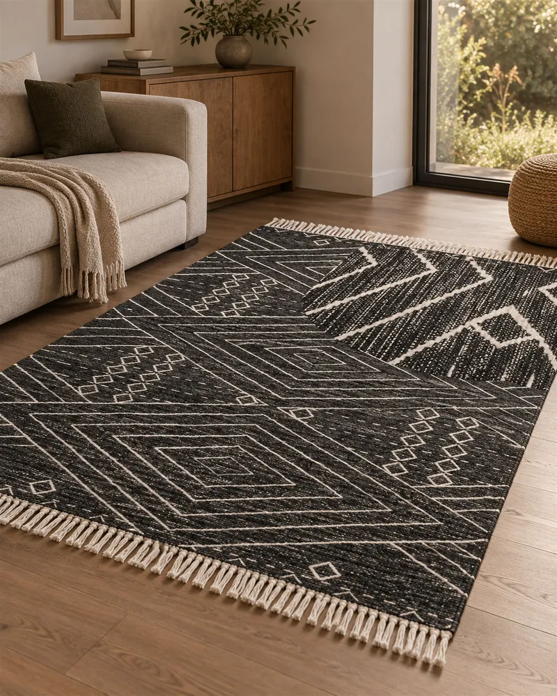 Cotton Area Rug 140 x 200 cm Nero puro and White KHENIFRA