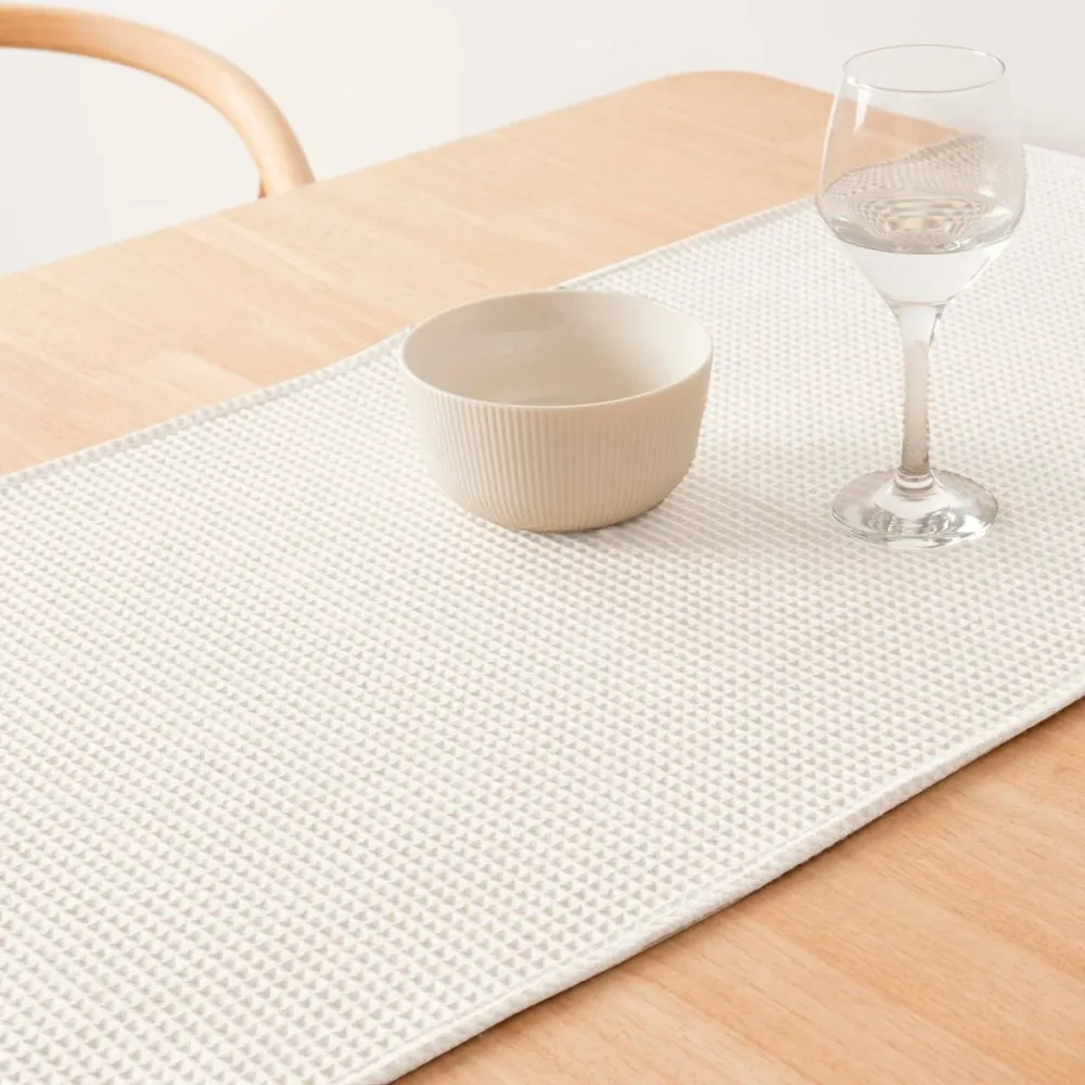 Runner da Tavolo Belum Waffle Crema Naturale 45 x 140 cm con Motivo Decorativo
