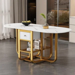 Sottopentola Tavolo da pranzo ovale allungabile per 4-6 coperti con 2 cassetti - L160xP70xH75 cm - Truciolare - Motivo mar...