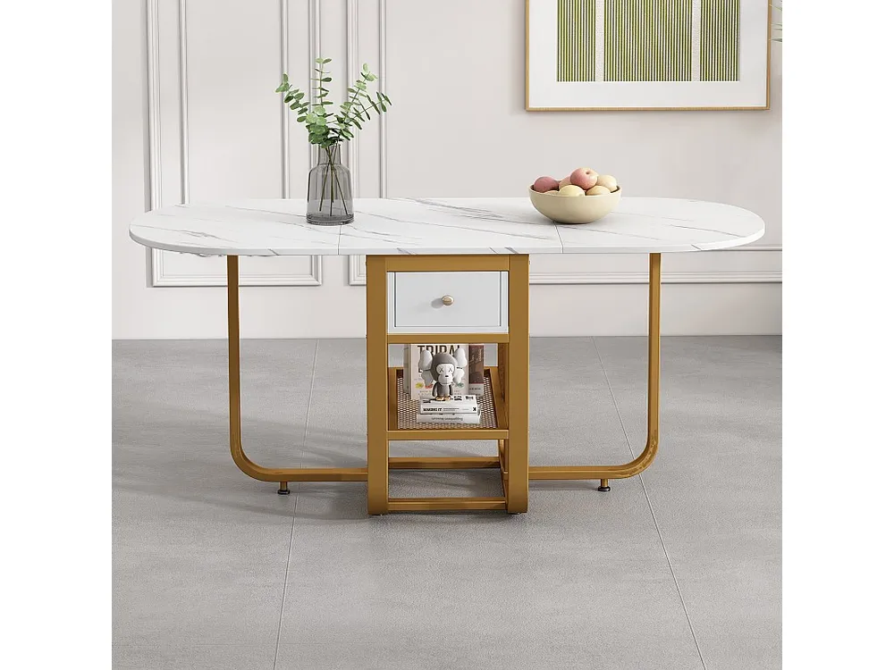 Sottopentola Tavolo da pranzo ovale allungabile per 4-6 coperti con 2 cassetti - L160xP70xH75 cm - Truciolare - Motivo mar...