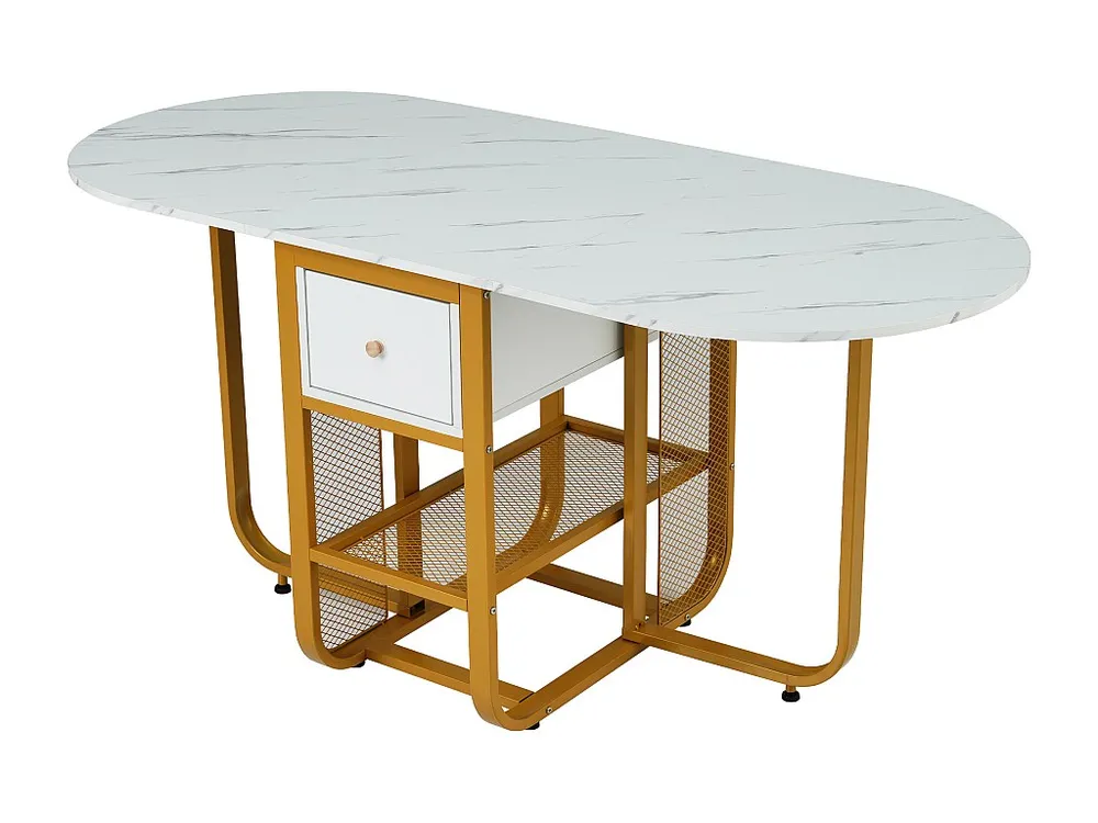 Sottopentola Tavolo da pranzo ovale allungabile per 4-6 coperti con 2 cassetti - L160xP70xH75 cm - Truciolare - Motivo mar...