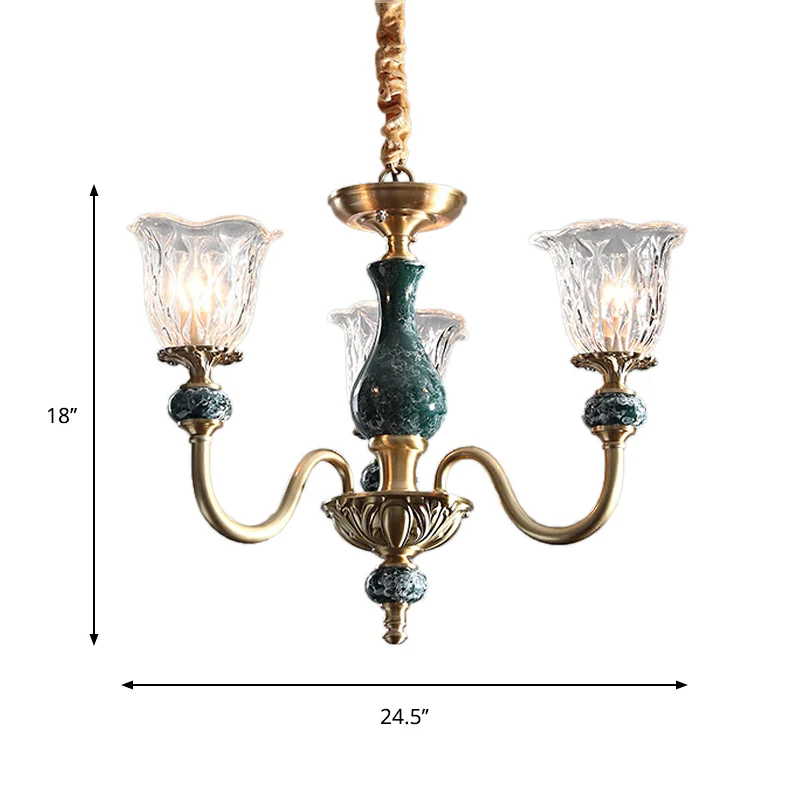 Lampadario sospensione antico vetro trasparente con lampadario 3/8 teste per sala da pranzo, illuminazione oro con Base An...
