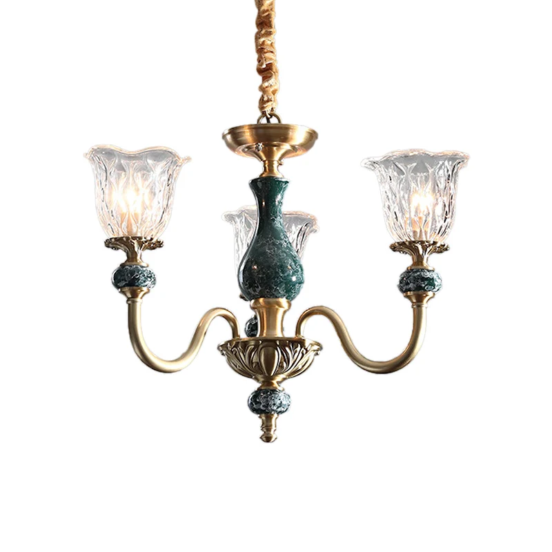 Lampadario sospensione antico vetro trasparente con lampadario 3/8 teste per sala da pranzo, illuminazione oro con Base An...