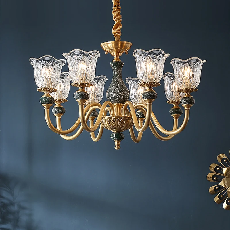 Lampadario sospensione antico vetro trasparente con lampadario 3/8 teste per sala da pranzo, illuminazione oro con Base An...