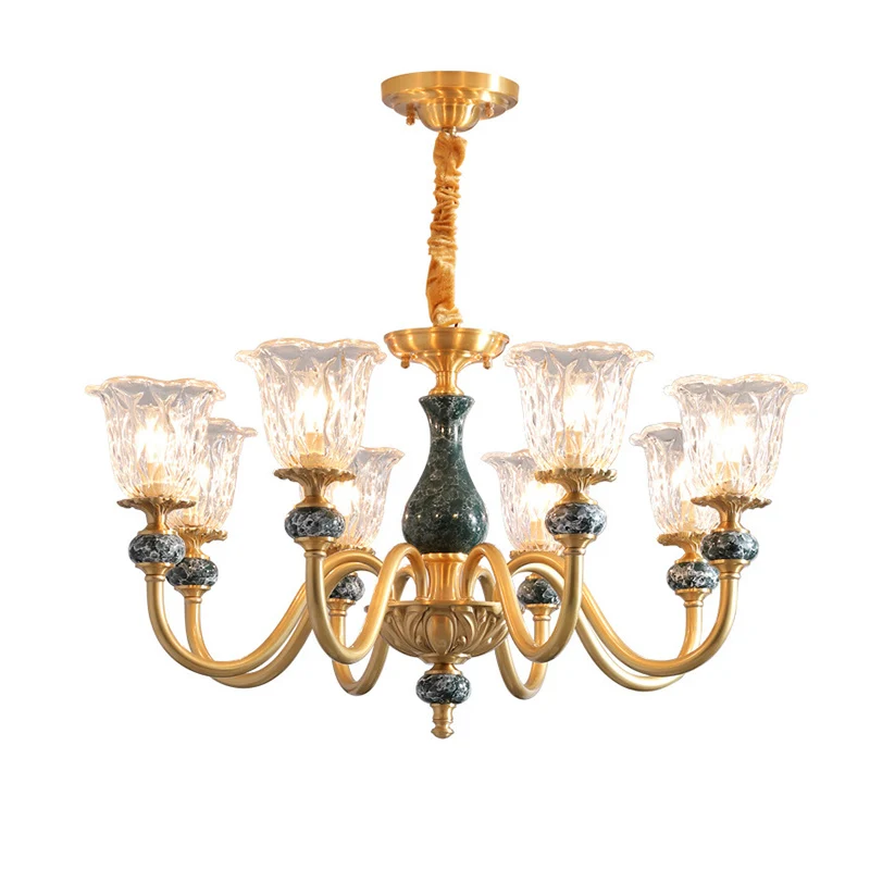 Lampadario sospensione antico vetro trasparente con lampadario 3/8 teste per sala da pranzo, illuminazione oro con Base An...