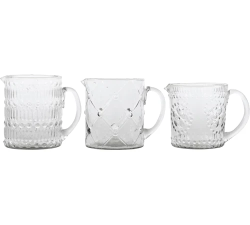 BROCCA VETRO PROVENZALE Misura: 12x12x15cm;12,5x12,5x14cm;12,5x12,5x13cm 3 DECORI DIVERSI