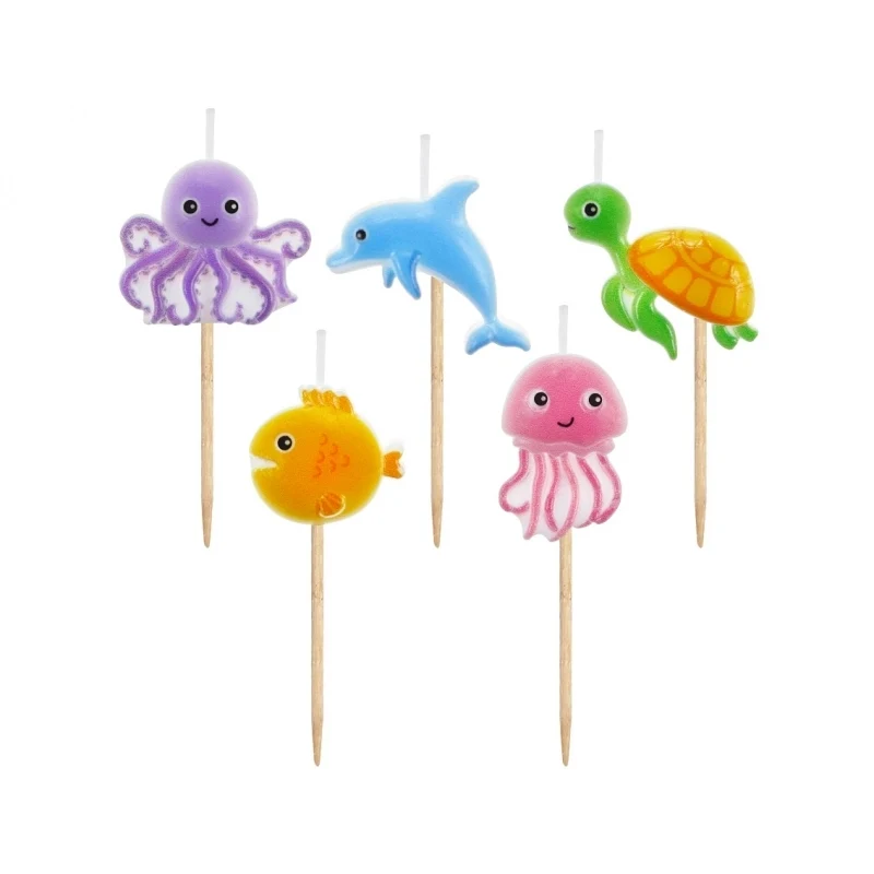 Candele per torta con creature marine, per feste subacquee, set di 5