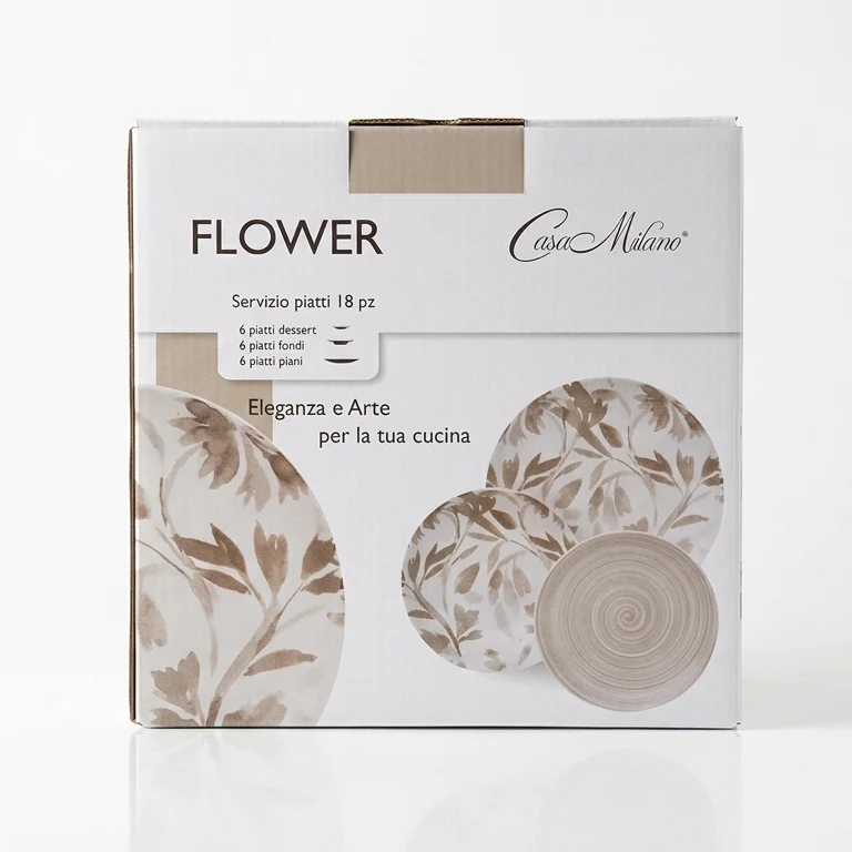 Casa Milano Servizio Piatti 18 Pezzi FLOWER | Set Completo Porcellana per 6 Persone | Design Artistico Floreale e Stile It...