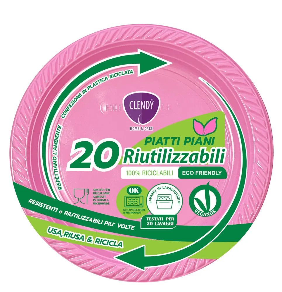 Clendy Piatti Piani Riutilizzabili Rosa - 20 Pezzi Eco-Friendly e Lavabili Lavastoviglie