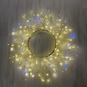 Corona tiglio ramo champagne 60cm con 260microled bianco caldo e bianco freddo con gioco di luce automatico flash led diam...