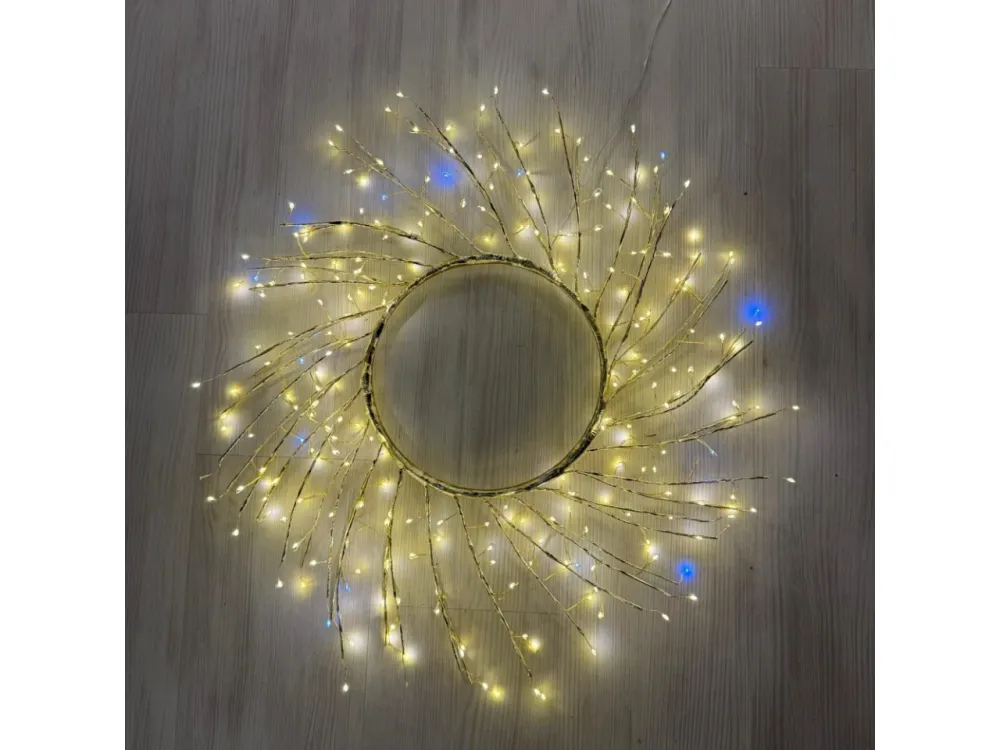 Corona tiglio ramo champagne 60cm con 260microled bianco caldo e bianco freddo con gioco di luce automatico flash led diam...