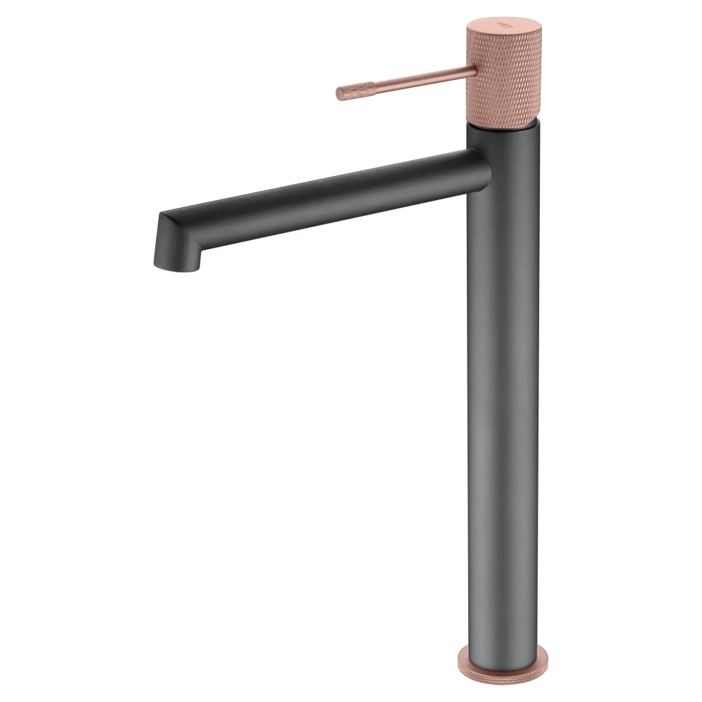 Imex – Linea rubinetto monocomando per lavabo alto grigio champagne