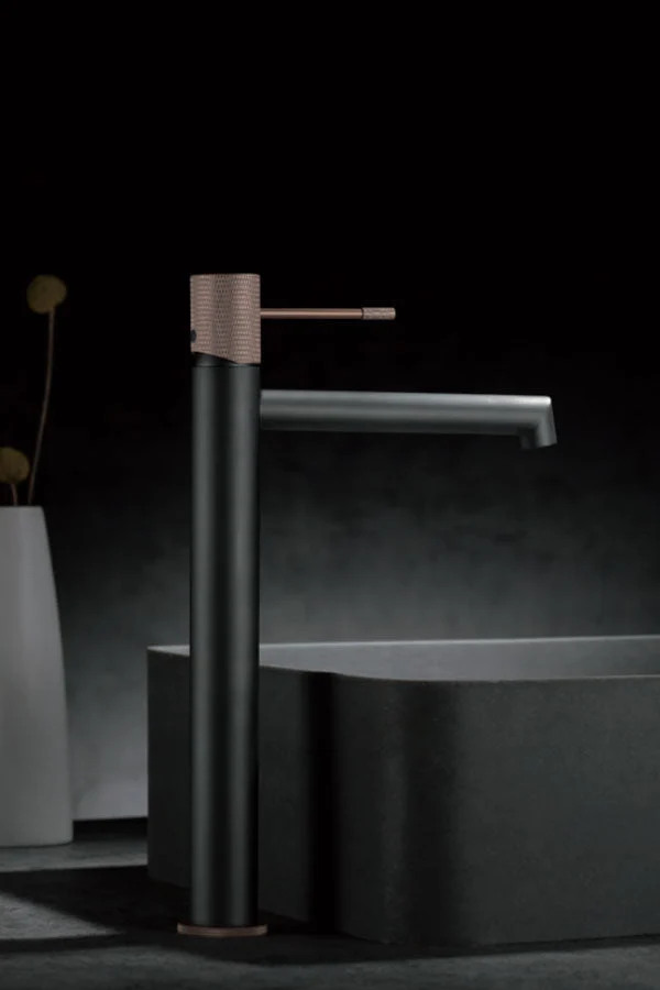 Imex – Linea rubinetto monocomando per lavabo alto grigio champagne