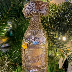 Ornamento bottiglia di champagne ricamato con perline CO